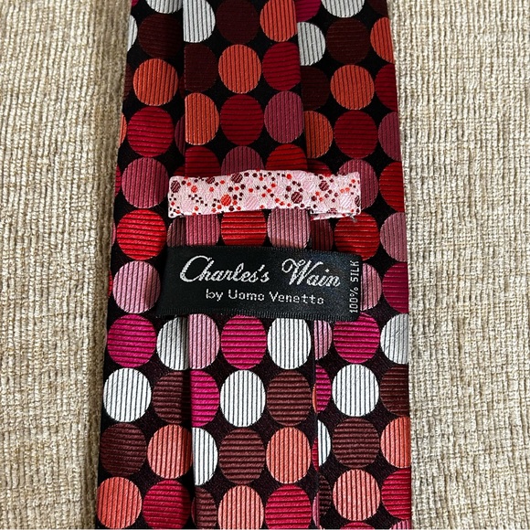 Charles Wain Men’s Tie Pink and Red Pattern 3.75” - Picture 3 of 5